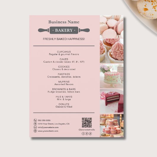 Bakery Rolling Pin Photo QR ピンク チラシ