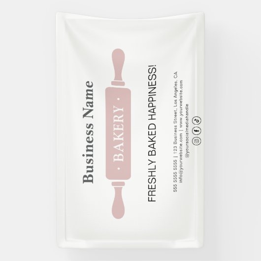 Bakery Rolling Pin White and Pink Business 横断幕 (縦)