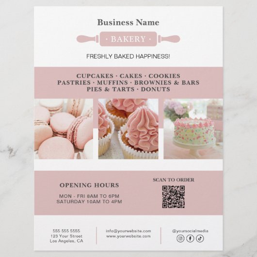 Bakery Rolling Pin White Pink Business Marketing チラシ (正面)
