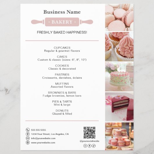 Bakery Rolling White and Pin Photo QR Pink  チラシ (正面)