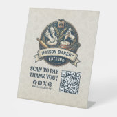 Bakery Store Pastry Cake Baker QR Code Pay Here 台座サイン (正面)