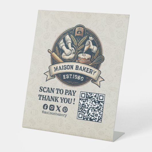 Bakery Store Pastry Cake Baker QR Code Pay Here 台座サイン (正面)
