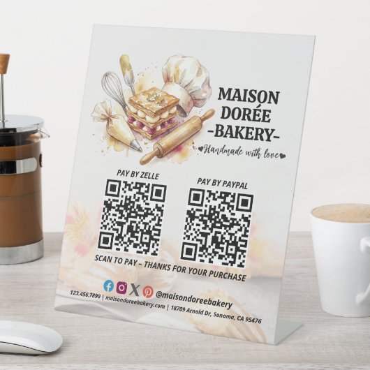 Bakery Store Pastry Cake Baker QR Code Pay Here 台座サイン (インサイチュ)