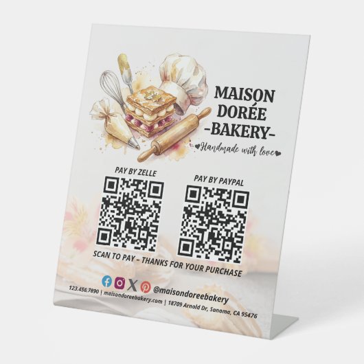 Bakery Store Pastry Cake Baker QR Code Pay Here 台座サイン (正面)