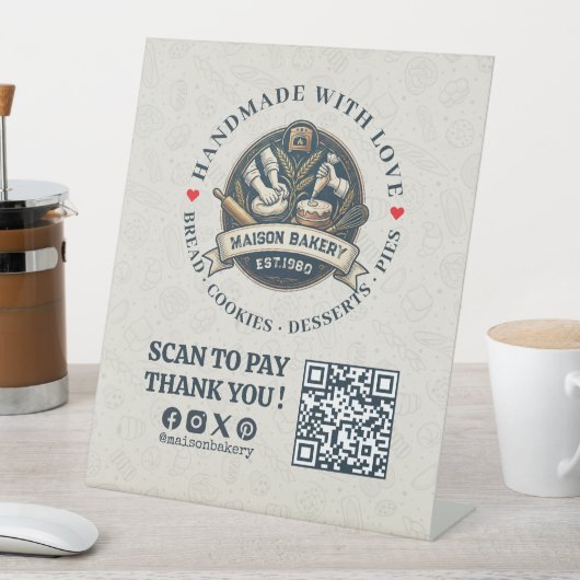 Bakery Store Pastry Cake Baker QR Code Pay Here 台座サイン (インサイチュ)