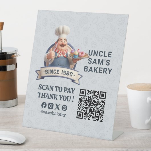 Bakery Store Pastry Cake Baker QR Code Pay Here 台座サイン (インサイチュ)