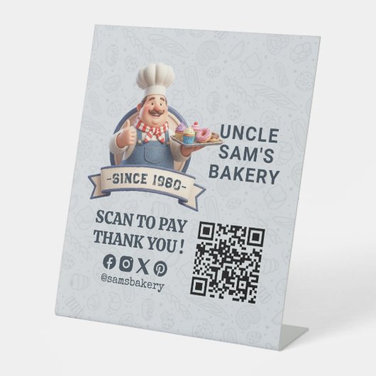 Bakery Store Pastry Cake Baker QR Code Pay Here 台座サイン (正面)