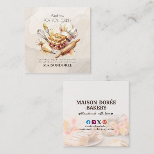 Bakery Store Pastry Cake Baker Thank You For Order 割引カード (正面/裏面)