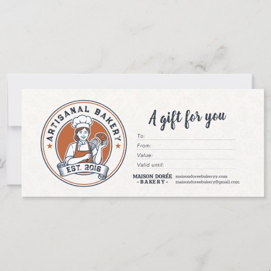 Bakery Store Pastry Chef Baker Gift Certificate (正面)
