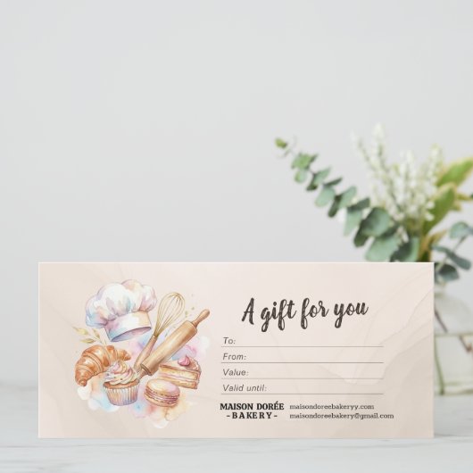 Bakery Store Pastry Chef Baker Gift Certificate (スタンド正面)