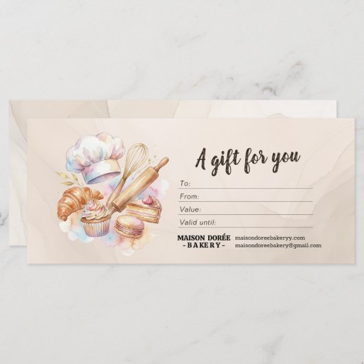 Bakery Store Pastry Chef Baker Gift Certificate (正面/裏面)