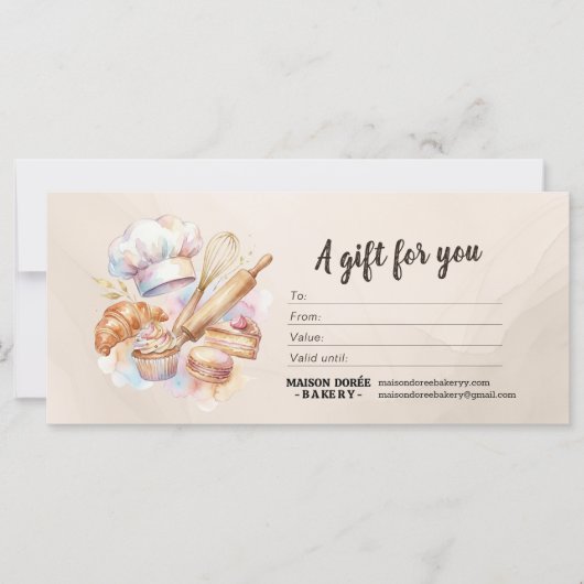 Bakery Store Pastry Chef Baker Gift Certificate (正面)