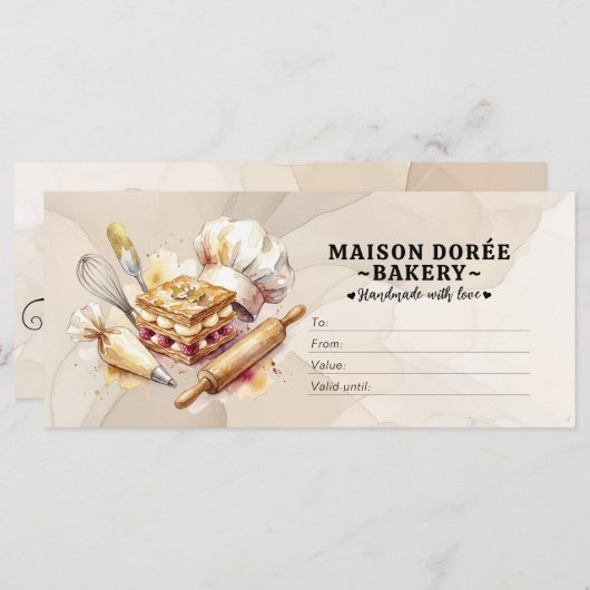 Bakery Store Pastry Chef Baker Gift Certificate (正面/裏面)