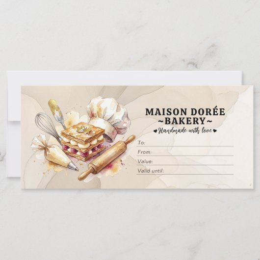 Bakery Store Pastry Chef Baker Gift Certificate (正面)