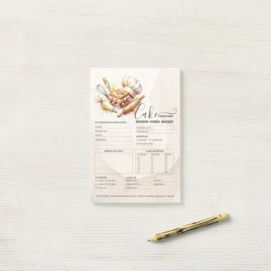 Bakery Store Pastry Chef Cake Baker Order Form ポストイット (デスク上)