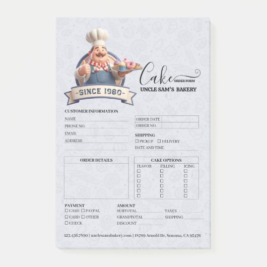 Bakery Store Pastry Chef Cake Baker Order Form ポストイット (正面)