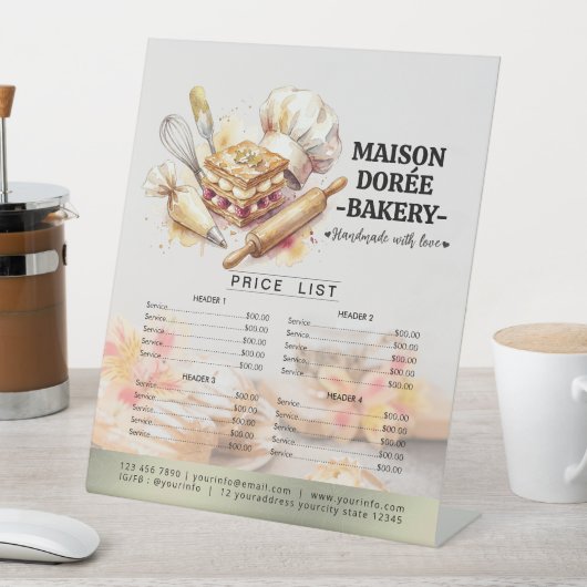 Bakery Store Pastry Chef Dessert Sweet Price List 台座サイン (インサイチュ)