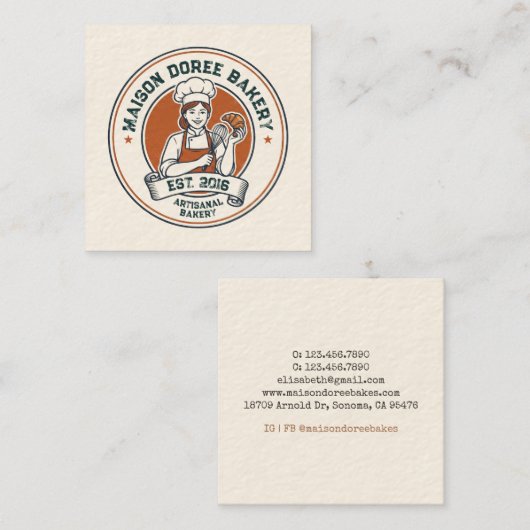 Bakery Store Pastry Chef Dessert Sweets Cake Baker スクエア名刺 (正面/裏面)