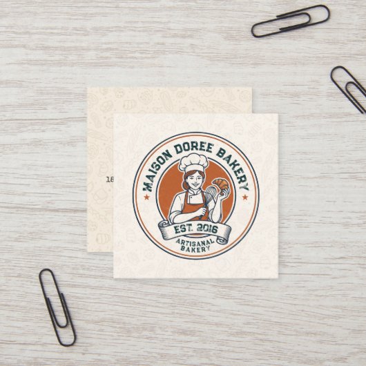 Bakery Store Pastry Chef Dessert Sweets Cake Baker スクエア名刺 (正面/裏面インサイチュ)