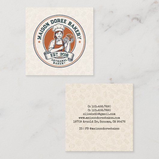 Bakery Store Pastry Chef Dessert Sweets Cake Baker スクエア名刺 (正面/裏面)