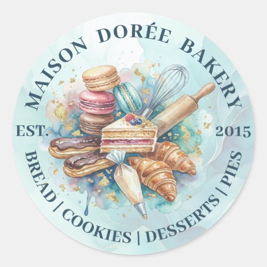 Bakery Store Pastry Chef Dessert Sweets Cake Baker ラウンドシール (正面)