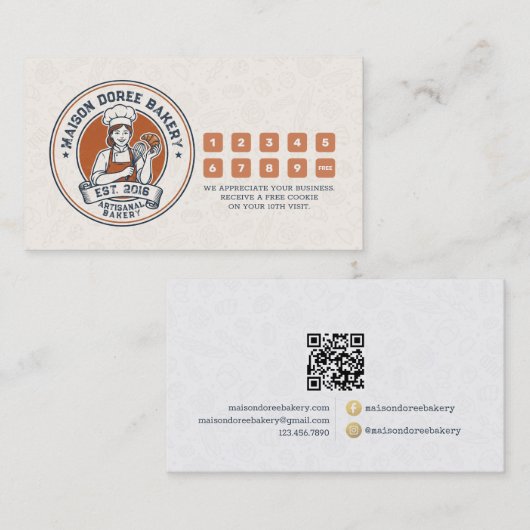 Bakery Store Pastry Chef Dessert Sweets Cake Baker ロイヤリティカード (正面/裏面)