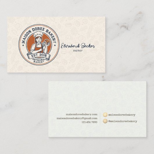 Bakery Store Pastry Chef Dessert Sweets Cake Baker 名刺 (正面/裏面)