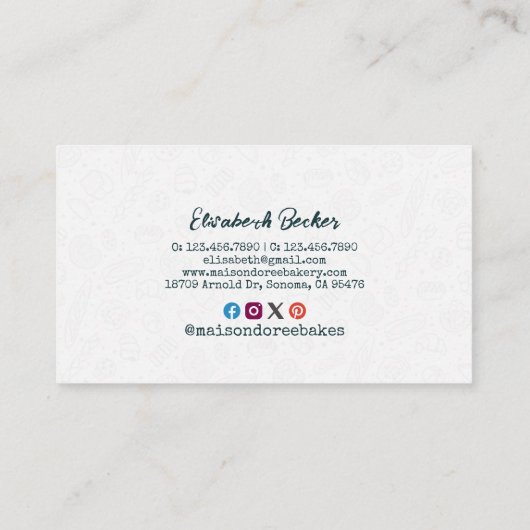 Bakery Store Pastry Chef Dessert Sweets Cake Baker 名刺 (裏面)