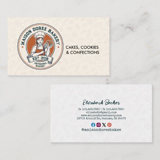 Bakery Store Pastry Chef Dessert Sweets Cake Baker 名刺 (正面/裏面)
