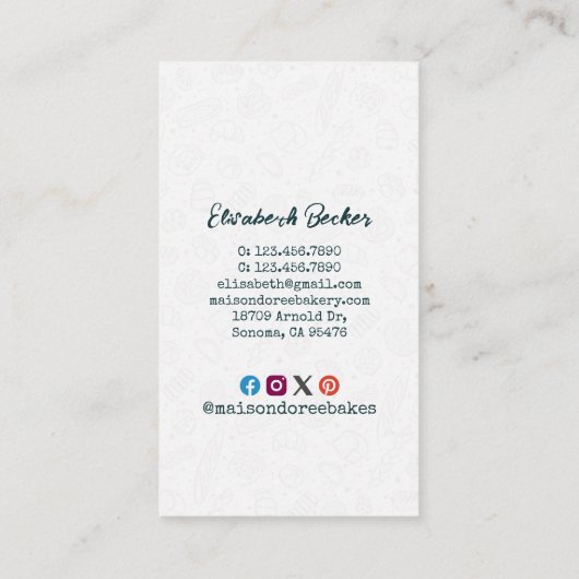 Bakery Store Pastry Chef Dessert Sweets Cake Baker 名刺 (裏面)