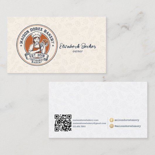 Bakery Store Pastry Chef Dessert Sweets Cake Baker 名刺 (正面/裏面)