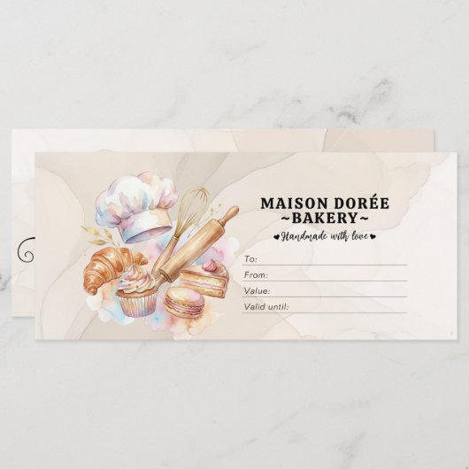 Bakery Store Pastry Chef Desserts Gift Certificate (正面/裏面)