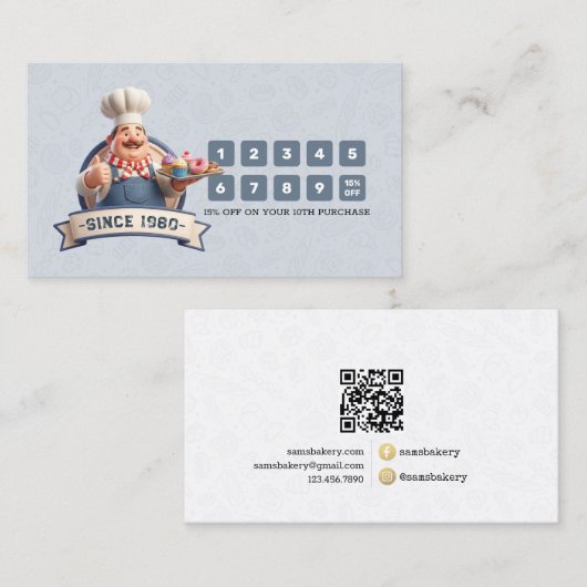 Bakery Store Pastry Chef Desserts Loyalty Punch ロイヤリティカード (正面/裏面)
