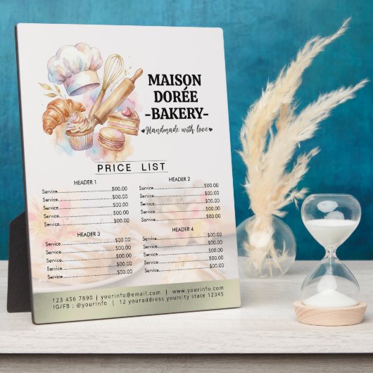 Bakery Store Pastry Chef Desserts Menu Price List フォトプラーク (側面)
