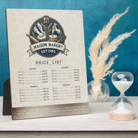 Bakery Store Pastry Chef Desserts Menu Price List フォトプラーク (側面)