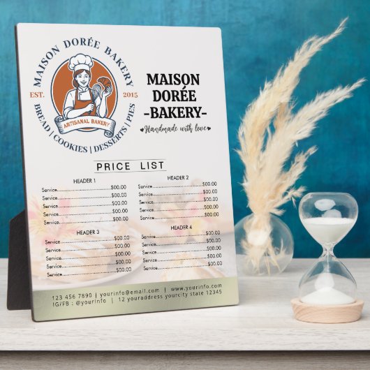 Bakery Store Pastry Chef Desserts Menu Price List フォトプラーク (側面)