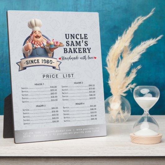 Bakery Store Pastry Chef Desserts Menu Price List フォトプラーク (側面)