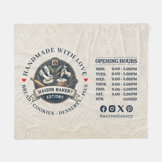 Bakery Store Pastry Chef Desserts Opening Hours フリースブランケット (正面(横))