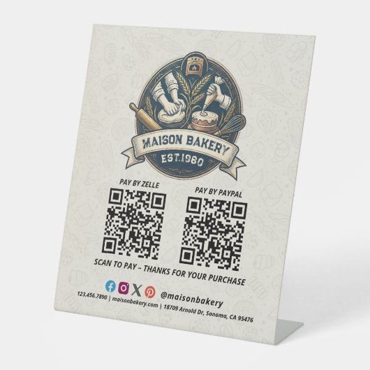 Bakery Store Pastry Chef Desserts QR Code Pay Here 台座サイン (正面)