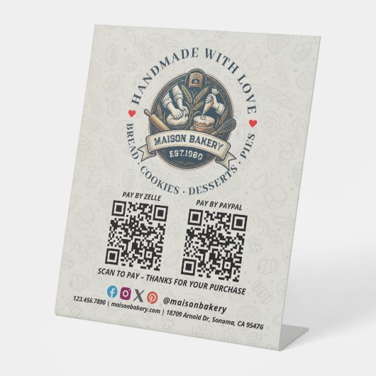 Bakery Store Pastry Chef Desserts QR Code Pay Here 台座サイン (正面)