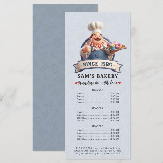 Bakery Store Pastry Chef Desserts Sweet Price List メニュー (正面/裏面)