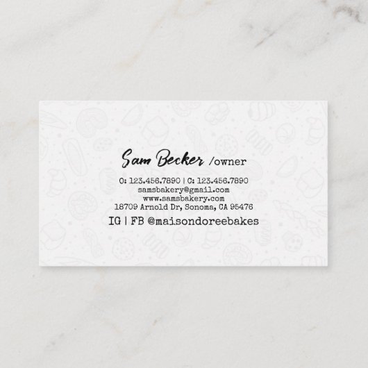 Bakery Store Pastry Chef Desserts Sweets Cake Shop 名刺 (裏面)