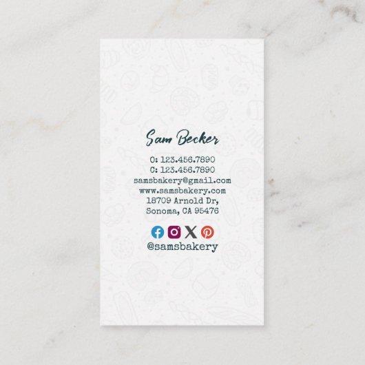 Bakery Store Pastry Chef Desserts Sweets Cake Shop 名刺 (裏面)