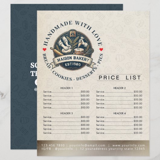 Bakery Store Pastry Chef Menu Price List Pay Here (正面/裏面)