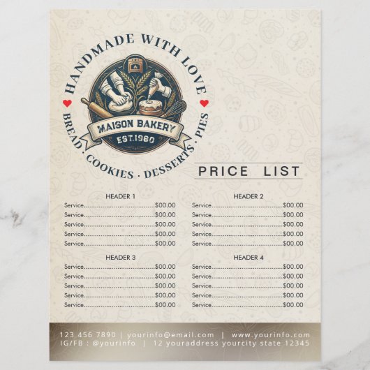 Bakery Store Pastry Chef Menu Price List Pay Here (正面)