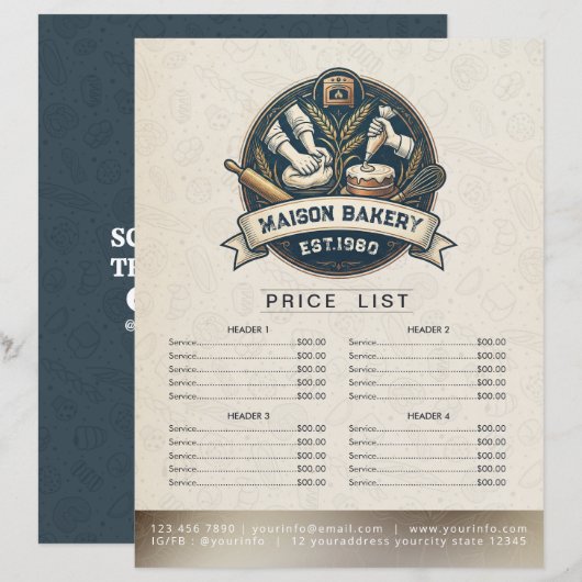 Bakery Store Pastry Chef Menu Price List Pay Here (正面/裏面)