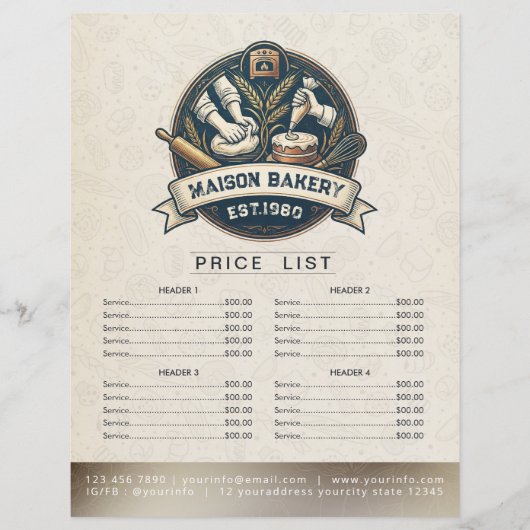Bakery Store Pastry Chef Menu Price List Pay Here (正面)