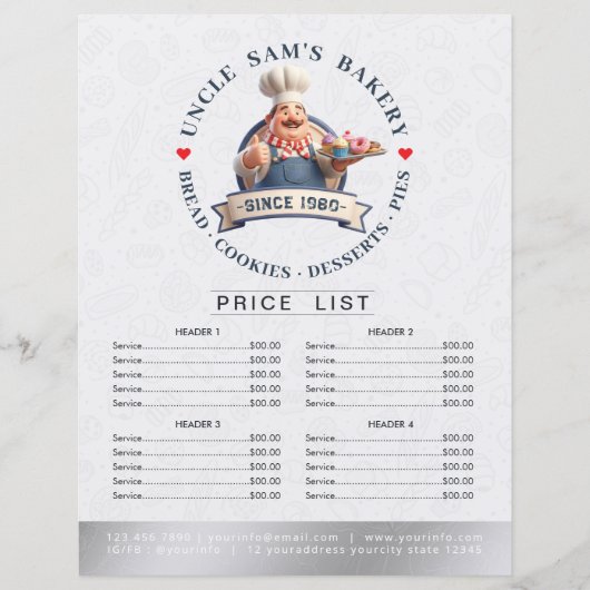 Bakery Store Pastry Chef Menu Price List Pay Here (正面)