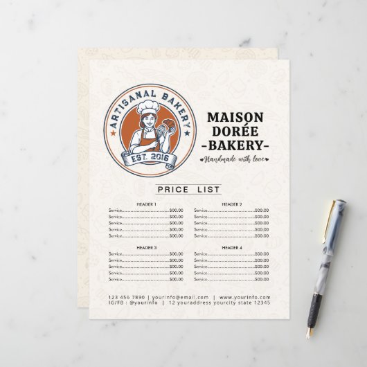 Bakery Store Pastry Chef Menu Price List Pay Here (正面/裏面インサイチュ)