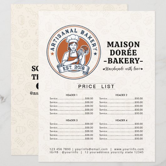 Bakery Store Pastry Chef Menu Price List Pay Here (正面/裏面)